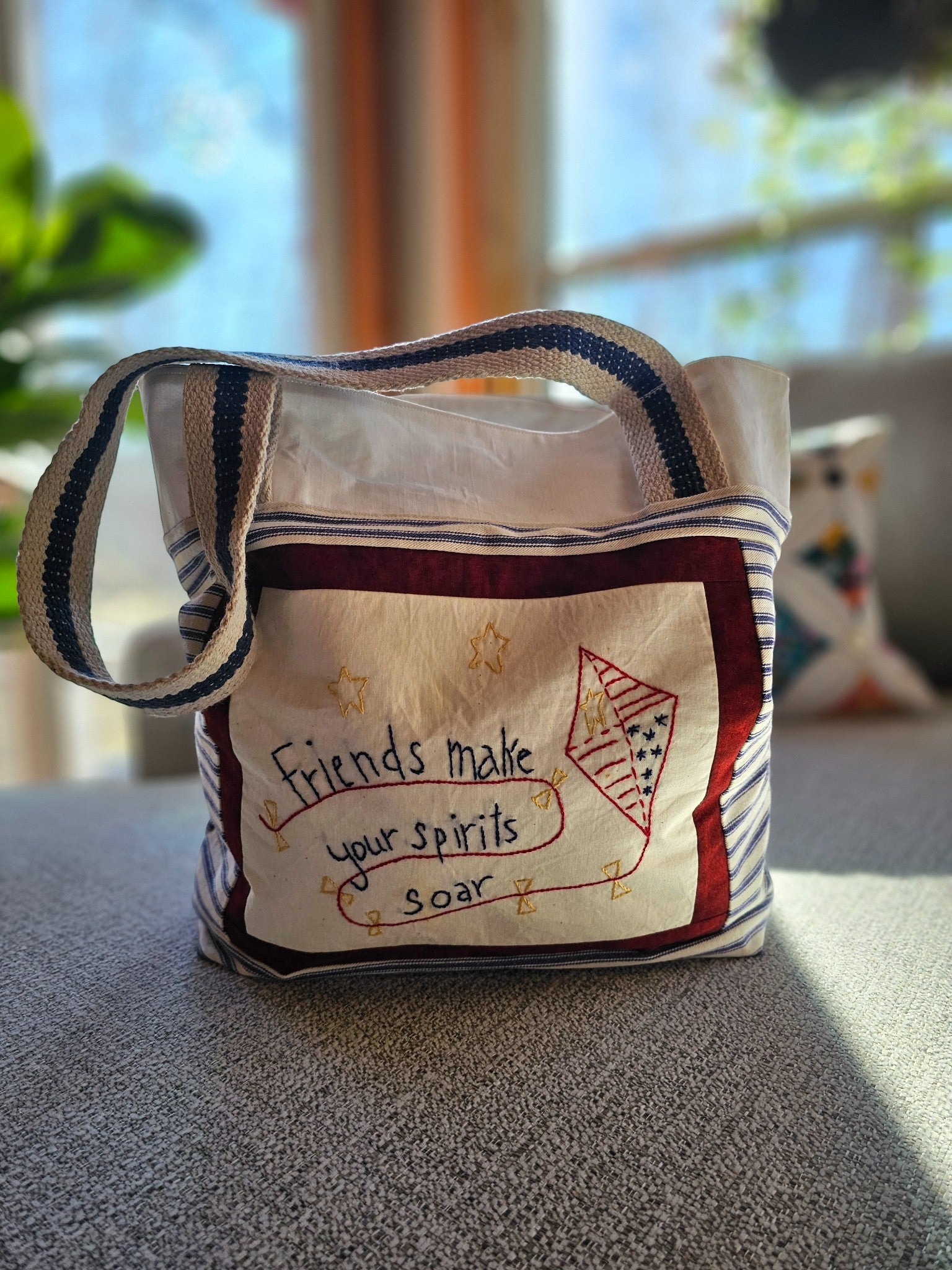 Friends Make Your Spirits Soar Vintage Embroidery Tote Bag