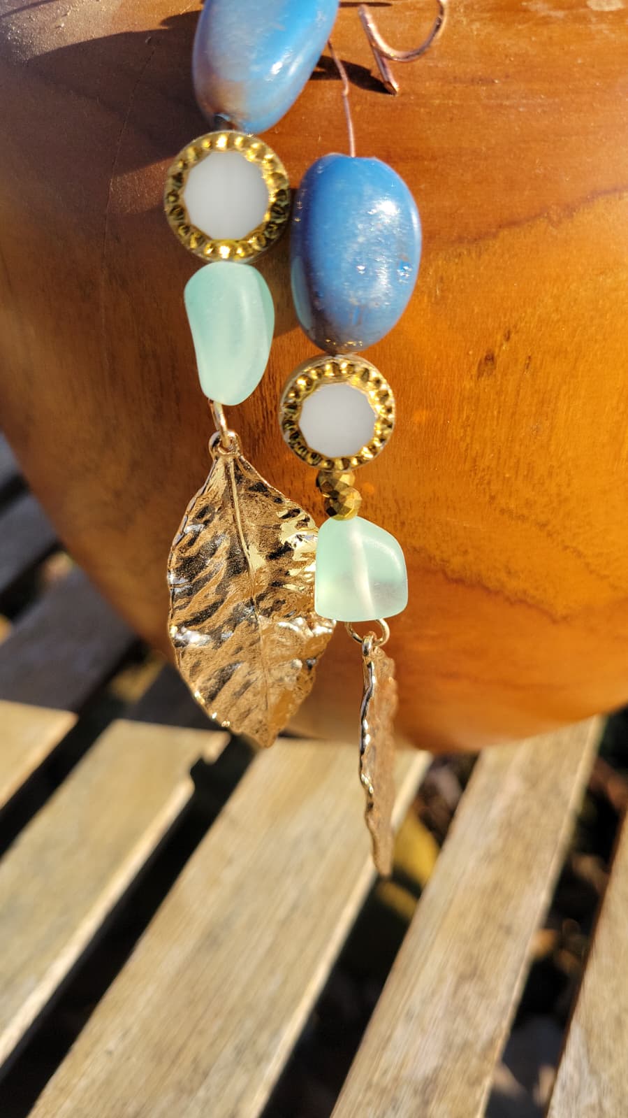 Embellished wooden vase