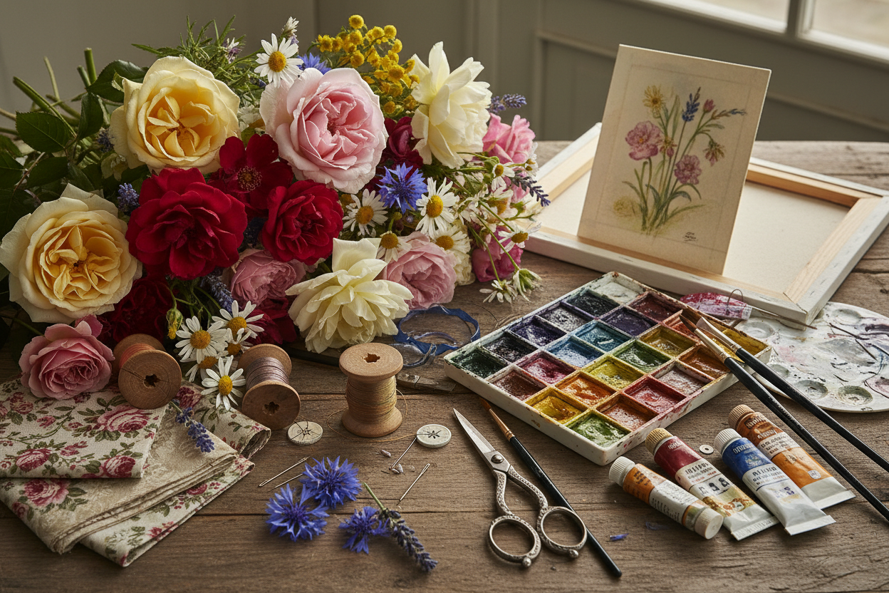 flowers, sewing, painting